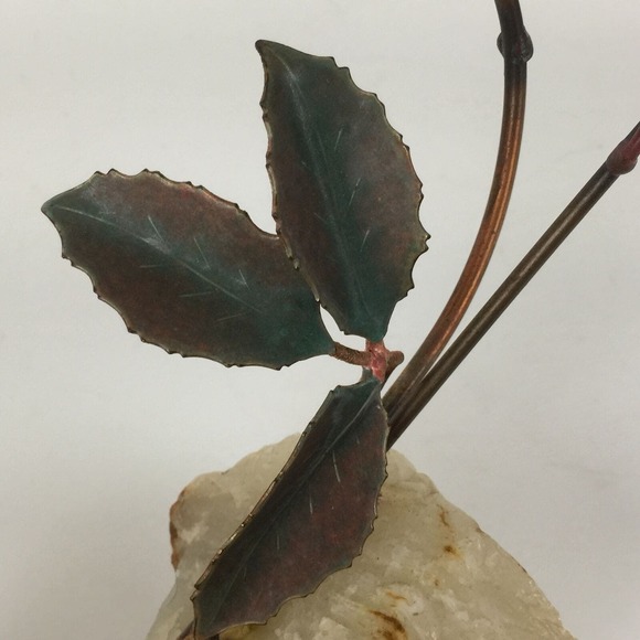 Enameled Copper Metal Rose Flower Sculpture Figurine on Quartz Rock Crystal Base - Picture 5 of 12